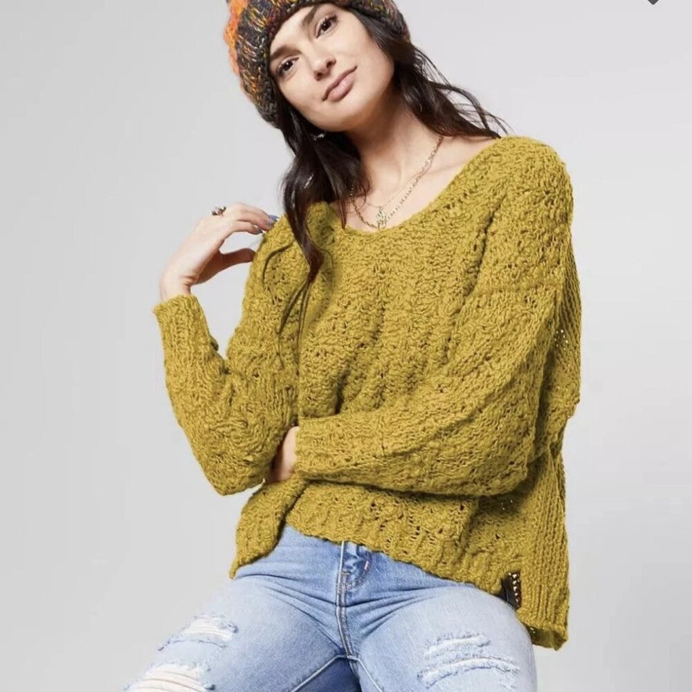 Free People Sunday Shore Sweater in a golden green color